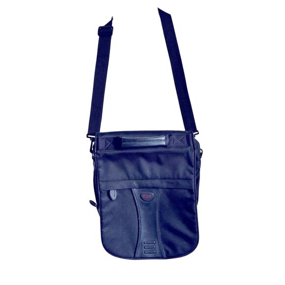 TUMI Black Crossbody Messenger Expandable Bag Purse Nylon With Leather Trim - Picture 1 of 10